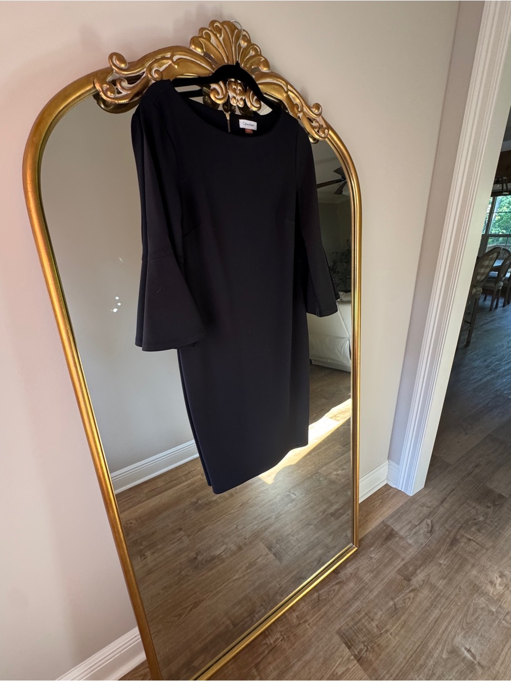 Classic Black Shift Dress with Bell Sleeves